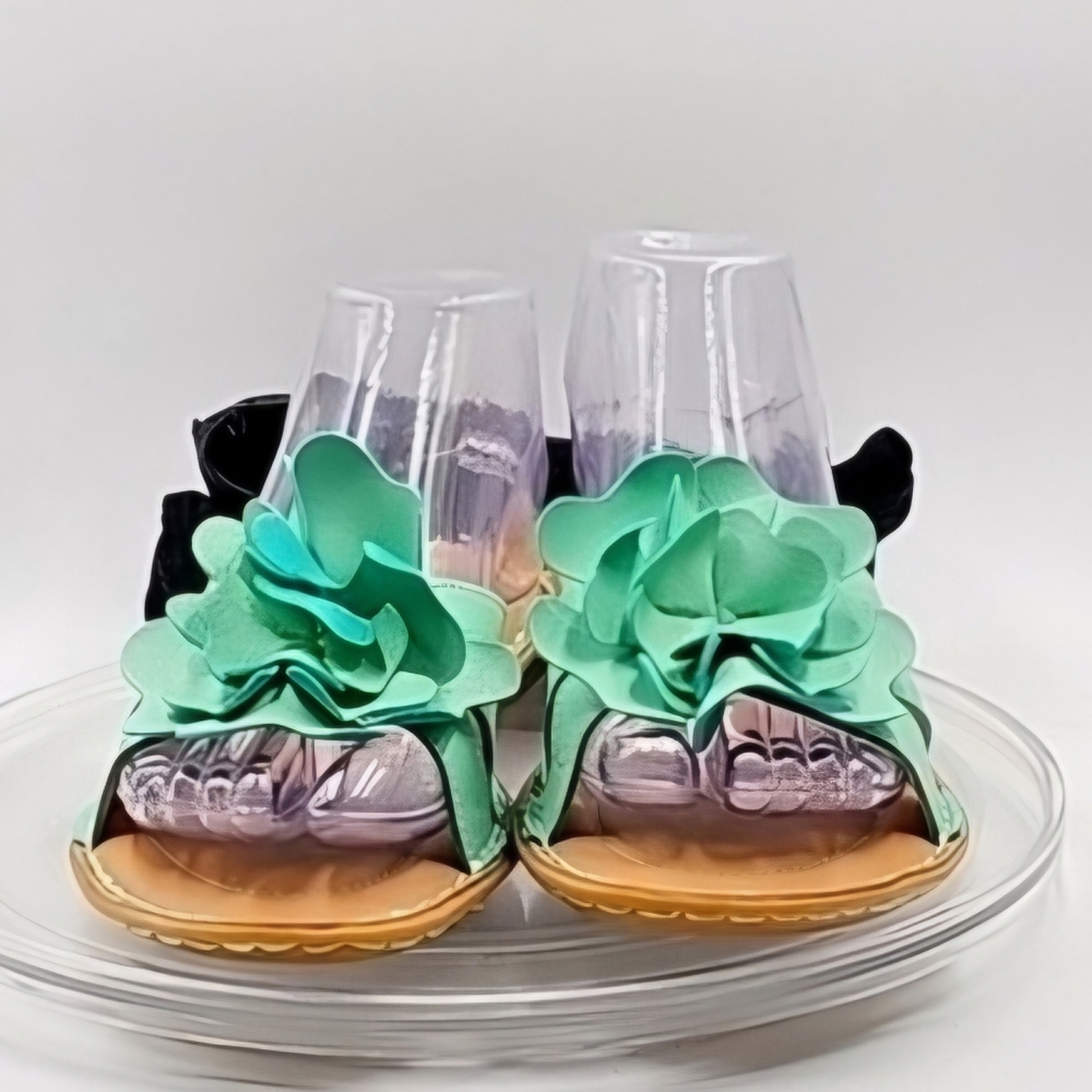 C SONOMA LIFE STYLE‎ SANDALS Mint Green Floral Flat Sandals Size 8 M